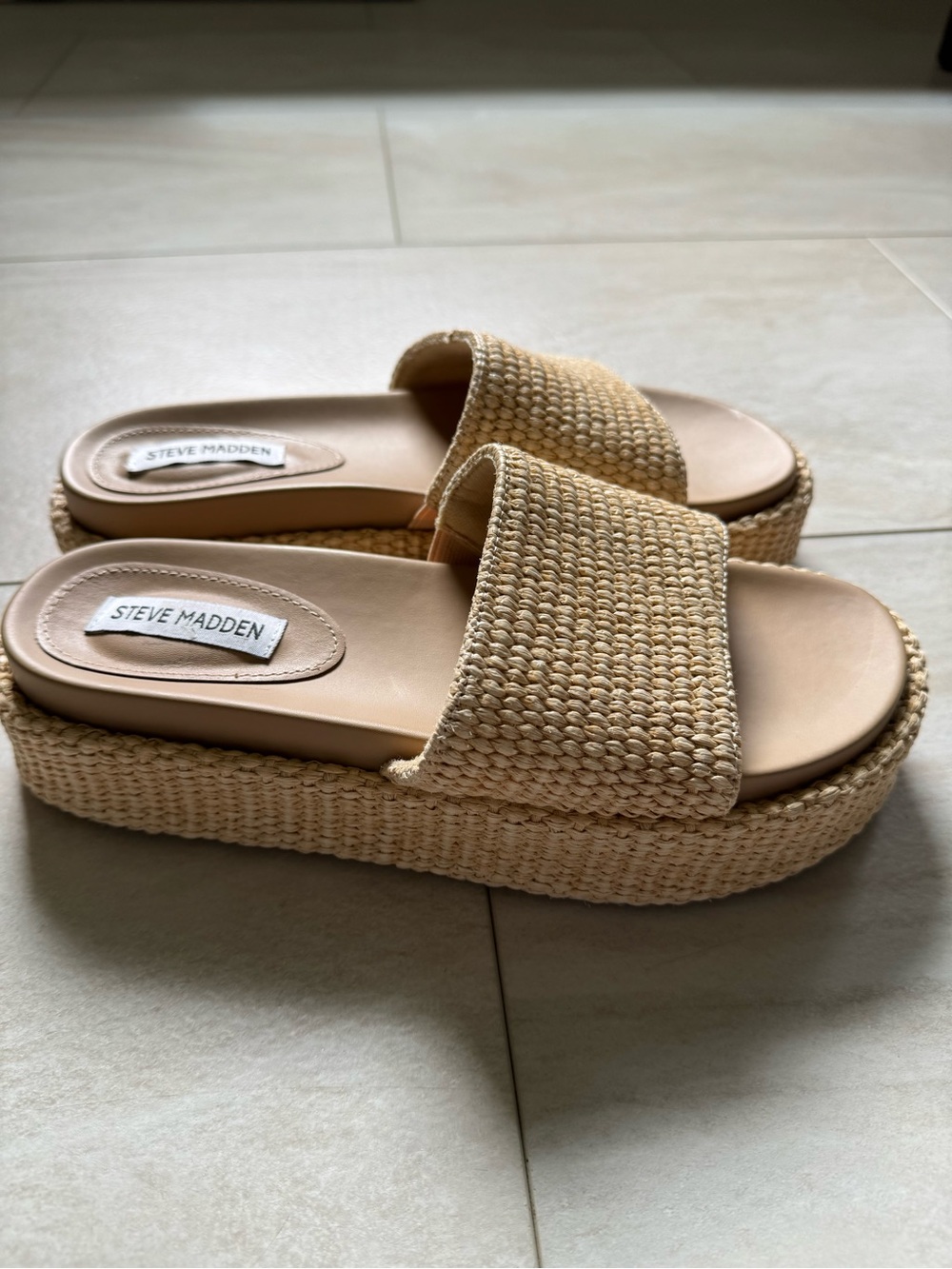 Steve Madden Tan Woven Platform Sandals